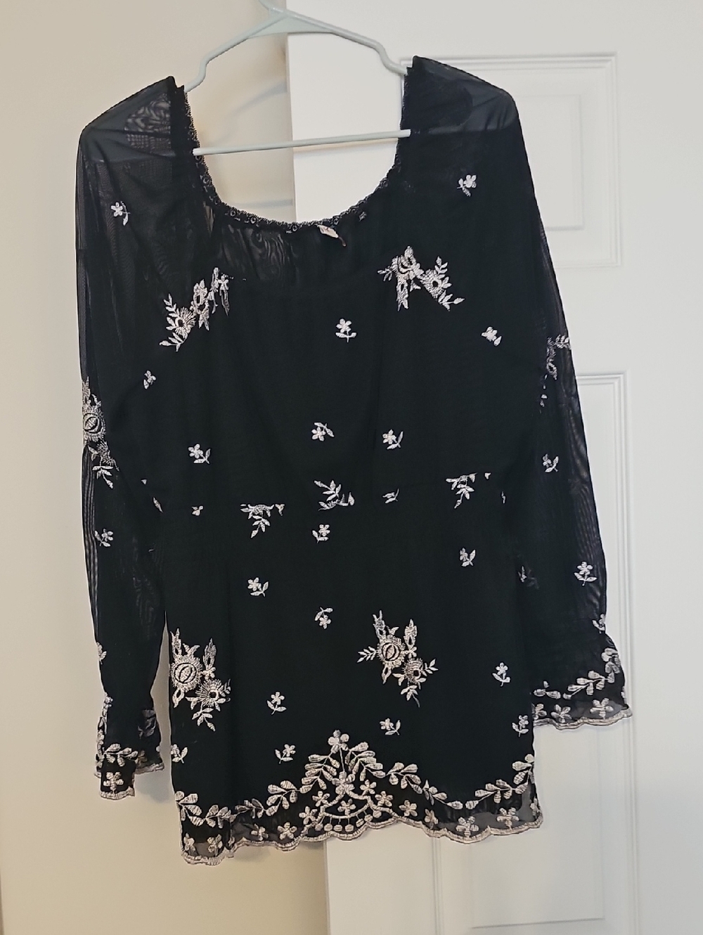 Seven7 Black Sheer Lace-Trim Tunic Top